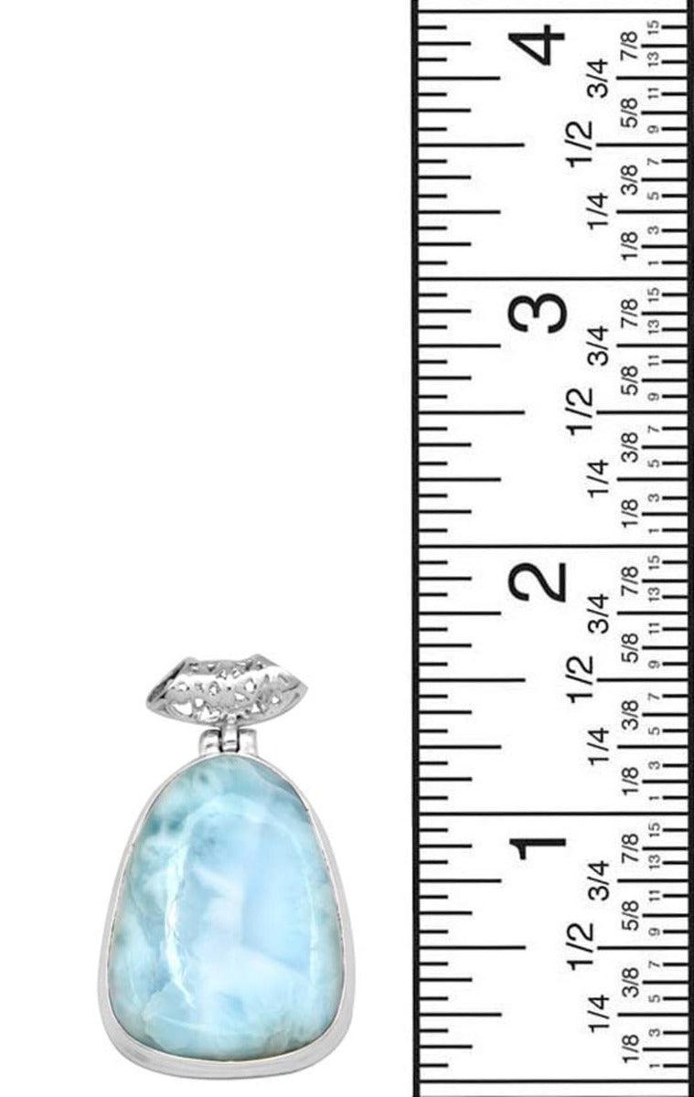Larimar  1 1/2" Long 925 Solid Sterling Silver Pendant With 18" Chain Necklace - YoTreasure