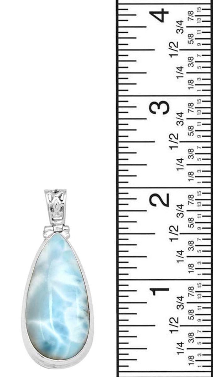 Larimar  2" Long 925 Solid Sterling Silver Pendant With 18" Chain Necklace - YoTreasure