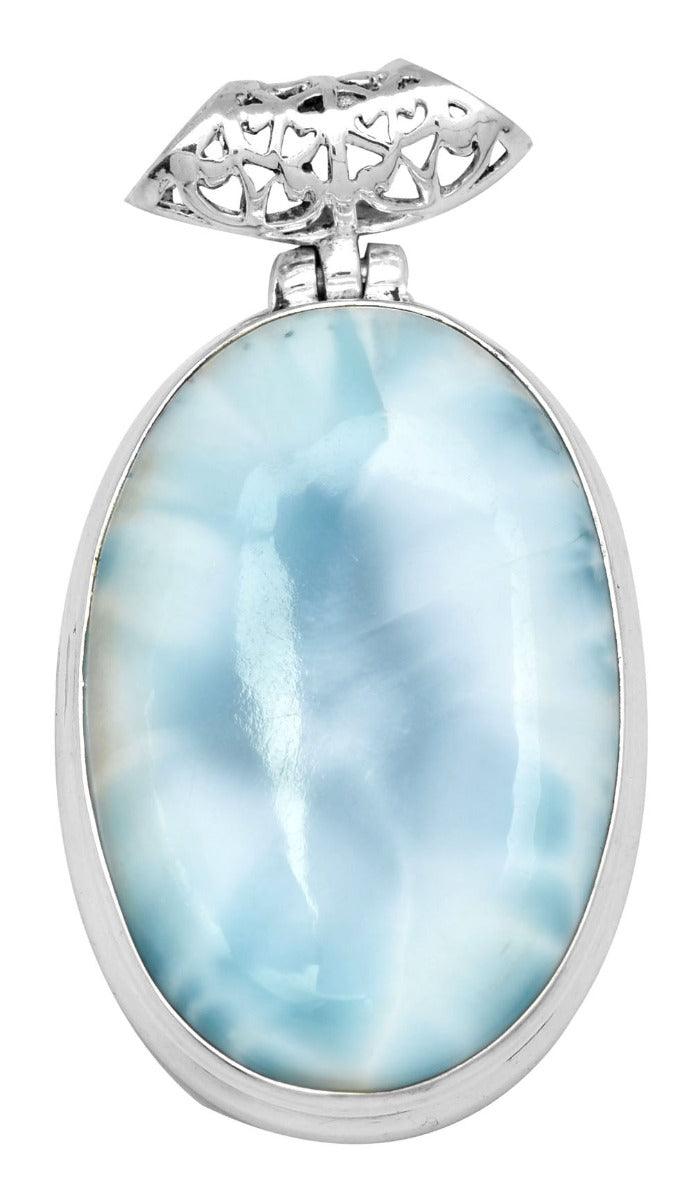 Larimar  1 3/4" Long 925 Solid Sterling Silver Pendant With 18" Chain Necklace - YoTreasure