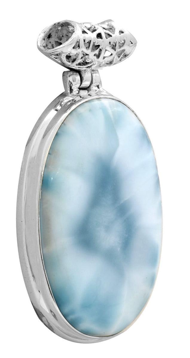 Larimar  1 3/4" Long 925 Solid Sterling Silver Pendant With 18" Chain Necklace - YoTreasure