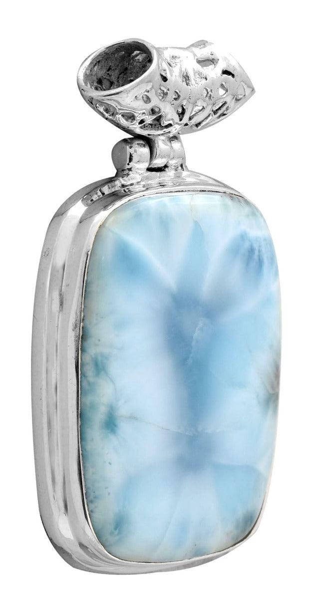 Larimar  1 1/2" Long 925 Solid Sterling Silver Pendant With 18" Chain - YoTreasure