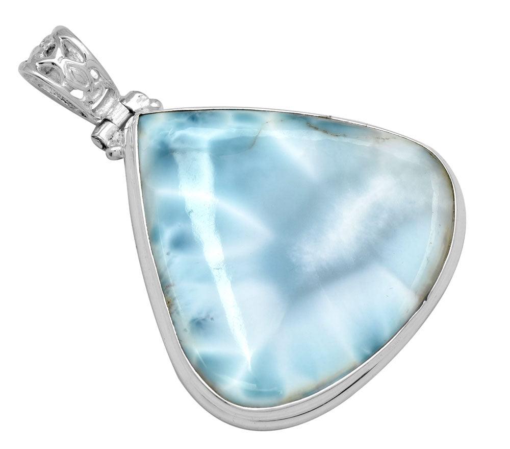 Larimar  2" Long 925 Solid Sterling Silver Pendant With 18" Chain Necklace - YoTreasure