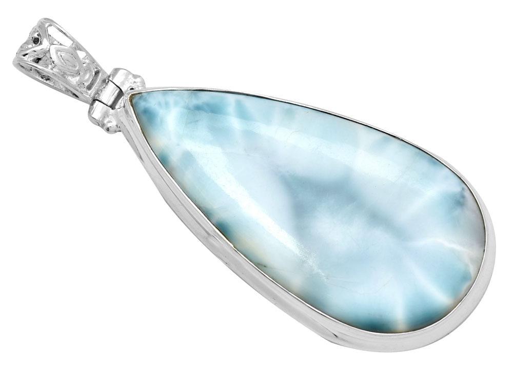 YoTreasure Natural Larimar  2 1/2" Long 925 Solid Sterling Silver Pendant With 18" Chain Necklace Silver Jewelry - YoTreasure