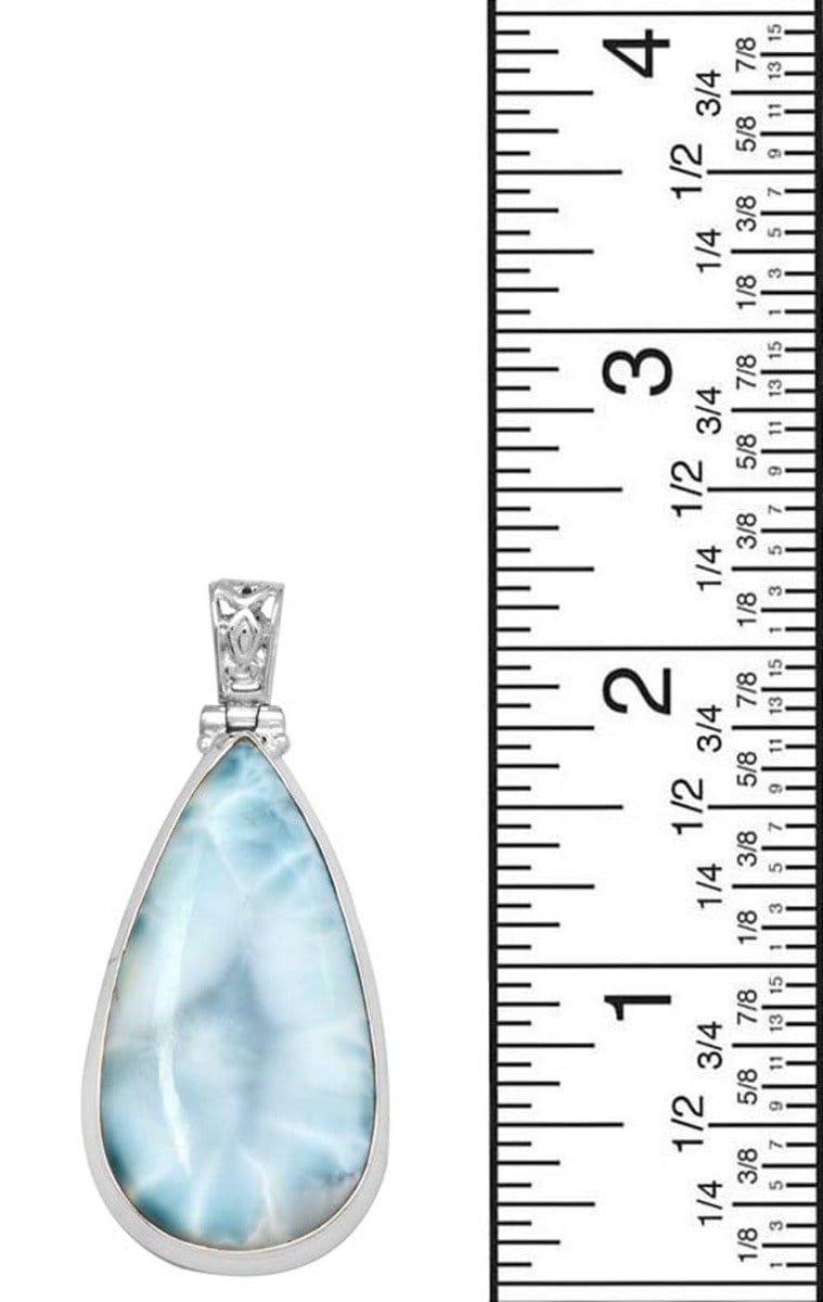 YoTreasure Natural Larimar  2 1/2" Long 925 Solid Sterling Silver Pendant With 18" Chain Necklace Silver Jewelry - YoTreasure