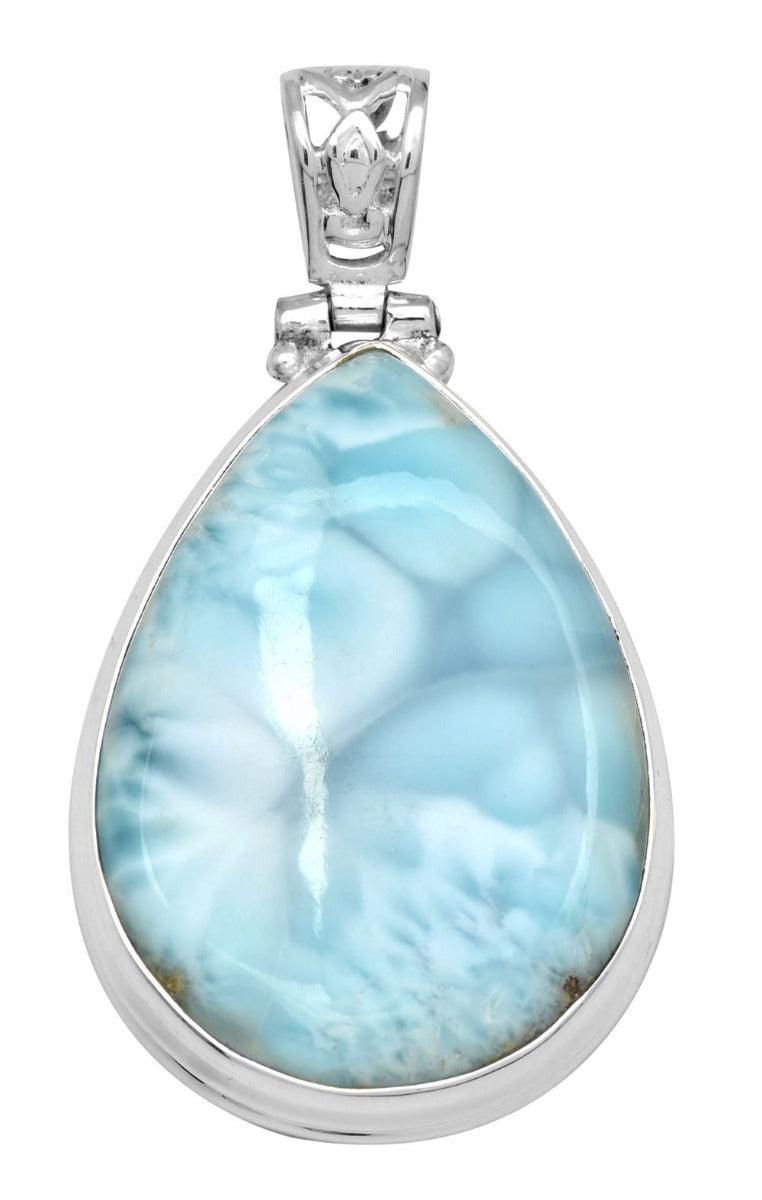 Larimar  1 3/4" Long 925 Solid Sterling Silver Pendant With 18" Chain - YoTreasure