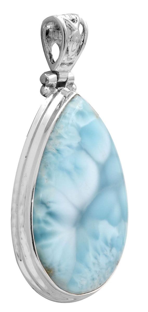 Larimar  1 3/4" Long 925 Solid Sterling Silver Pendant With 18" Chain - YoTreasure