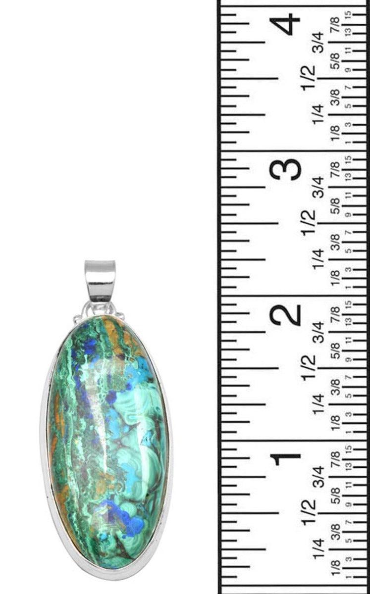Azurite Malachite  2 1/2" Long 925 Solid Sterling Silver Pendant With 18" Chain - YoTreasure