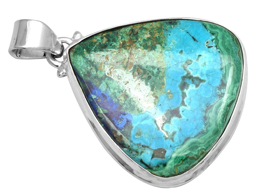Azurite Malachite  1 3/4" Long 925 Solid Sterling Silver Pendant With 18" Chain - YoTreasure