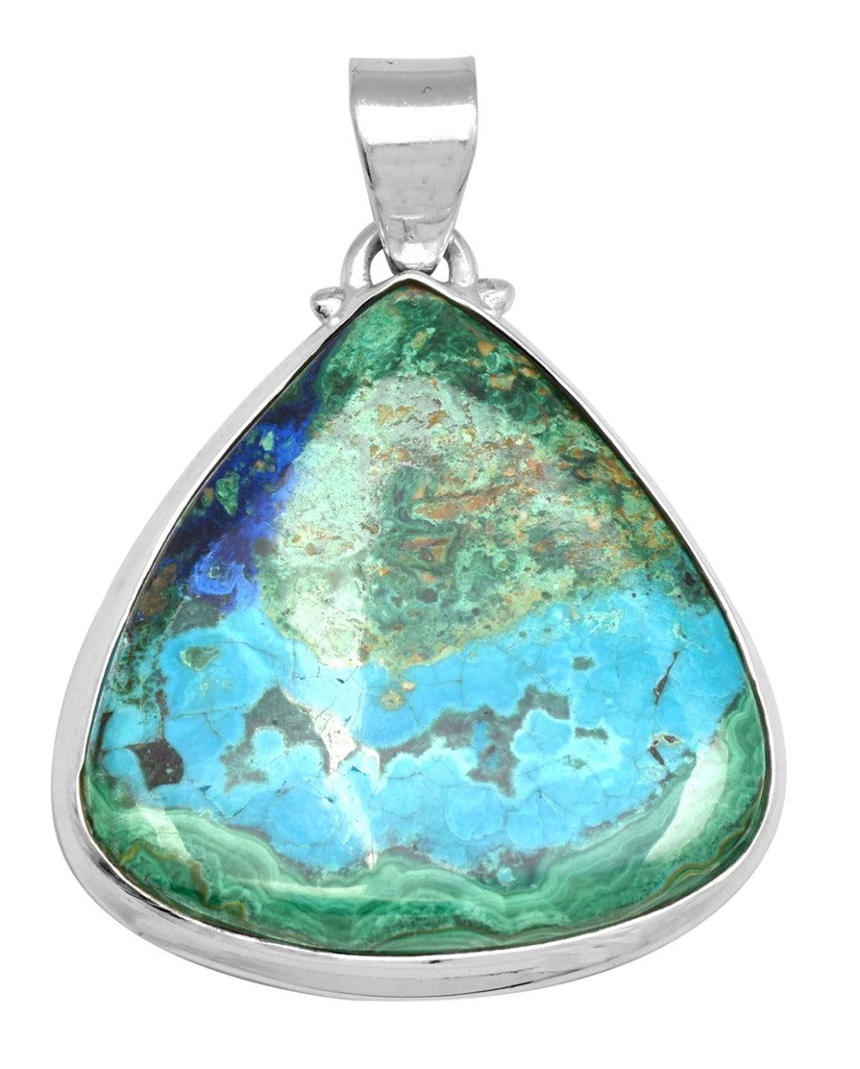 Azurite Malachite  1 3/4" Long 925 Solid Sterling Silver Pendant With 18" Chain - YoTreasure