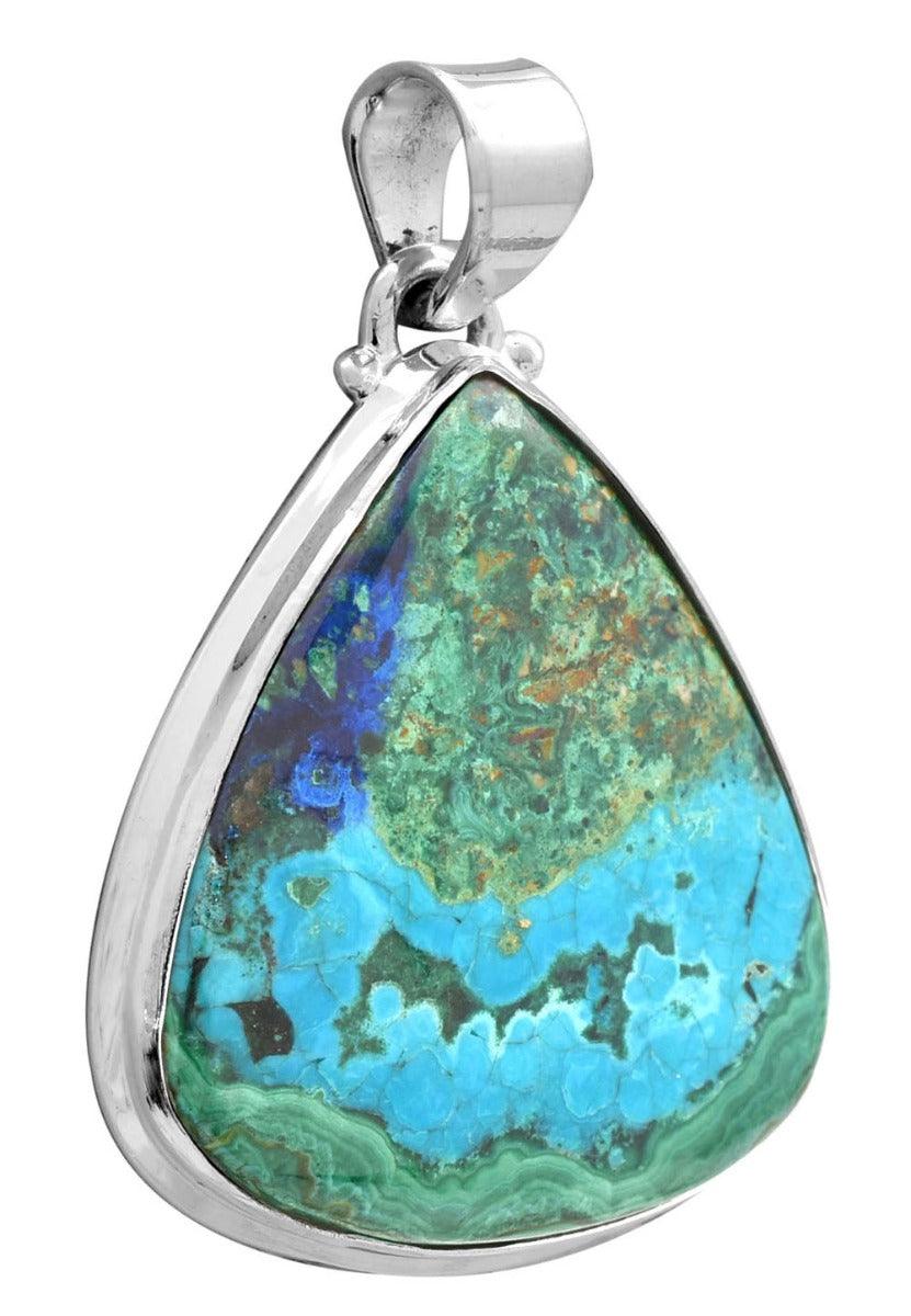 Azurite Malachite  1 3/4" Long 925 Solid Sterling Silver Pendant With 18" Chain - YoTreasure