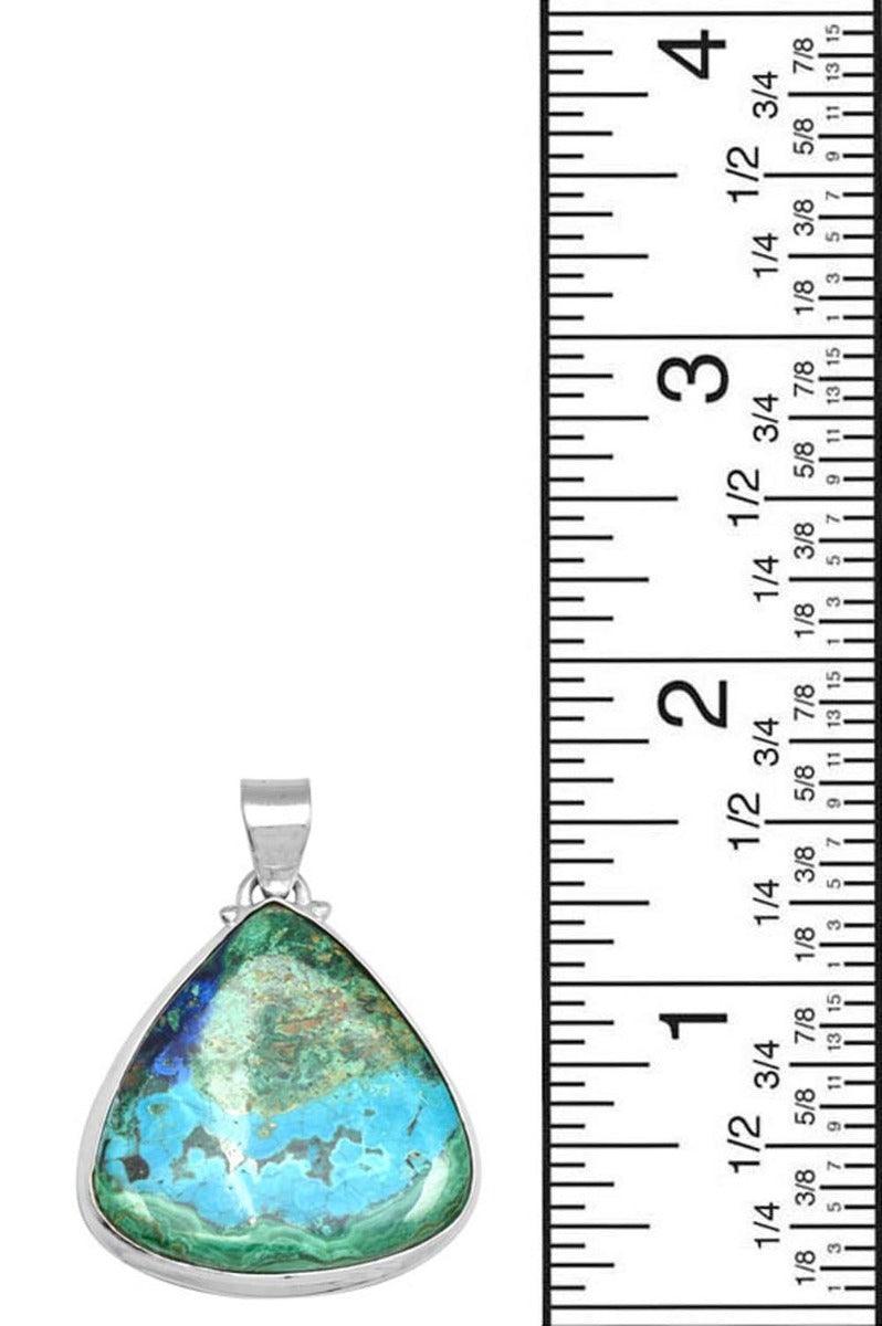 Azurite Malachite  1 3/4" Long 925 Solid Sterling Silver Pendant With 18" Chain - YoTreasure