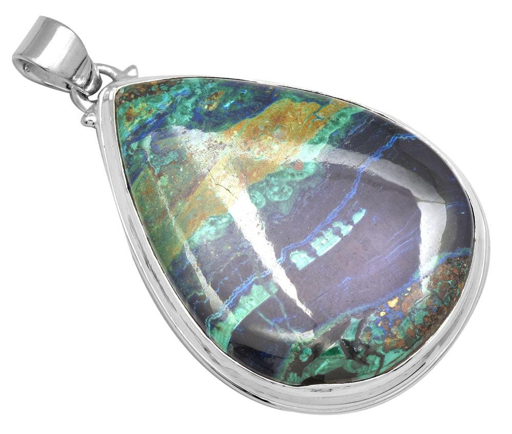 Azurite Malachite  2" Long 925 Solid Sterling Silver Pendant With 18" Chain - YoTreasure
