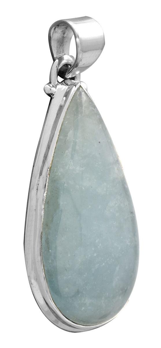 Aquamarine 1 3/4" Long 925 Solid Sterling Silver Pendant With 18" Chain - YoTreasure