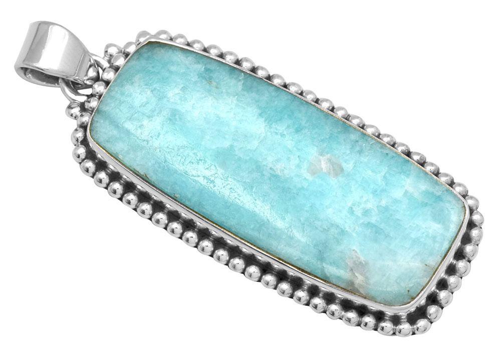 Amazonite 2" Long 925 Solid Sterling Silver Pendant With 18" Chain - YoTreasure