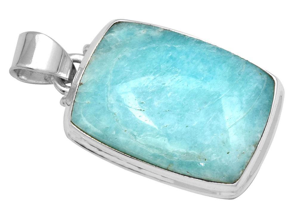 Amazonite 1 3/4" Long 925 Solid Sterling Silver Pendant With 18" Chain - YoTreasure