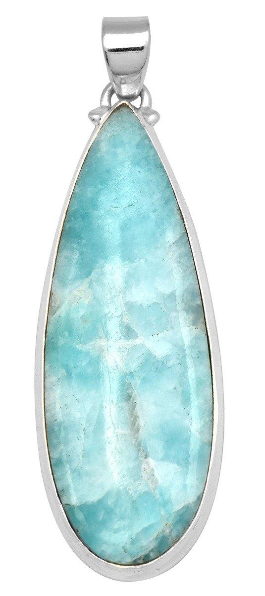 Amazonite 3" Long 925 Solid Sterling Silver Pendant With 18" Chain - YoTreasure