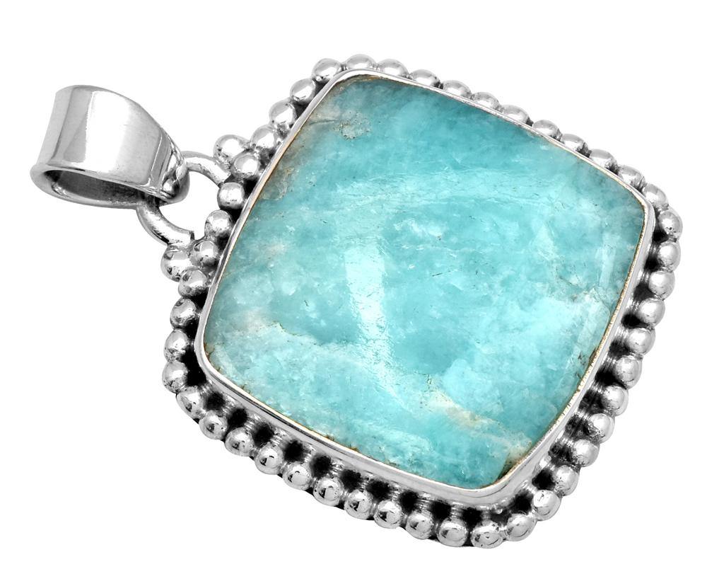 Amazonite 1 3/4" Long 925 Solid Sterling Silver Pendant With 18" Chain Necklace - YoTreasure