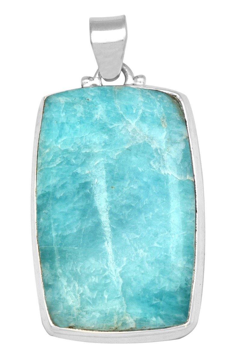 Amazonite 2" Long 925 Solid Sterling Silver Pendant With 18" Chain - YoTreasure
