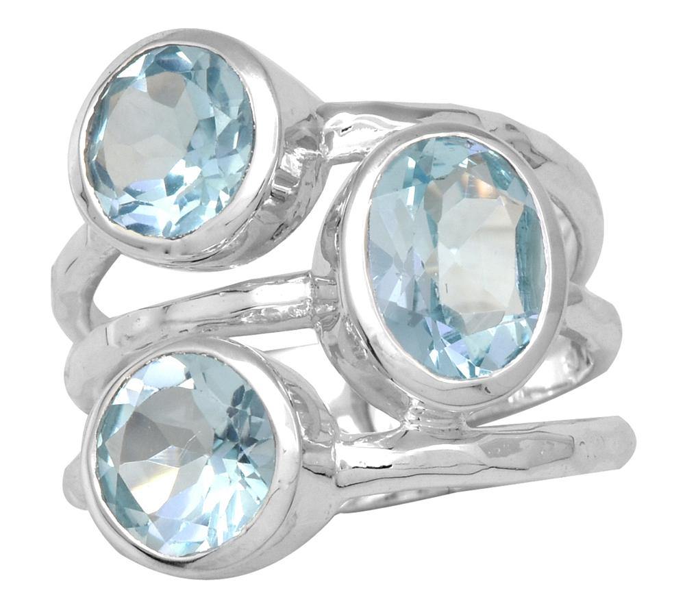 Blue Topaz Solid 925 Sterling Silver Designer Ring Jewelry - YoTreasure