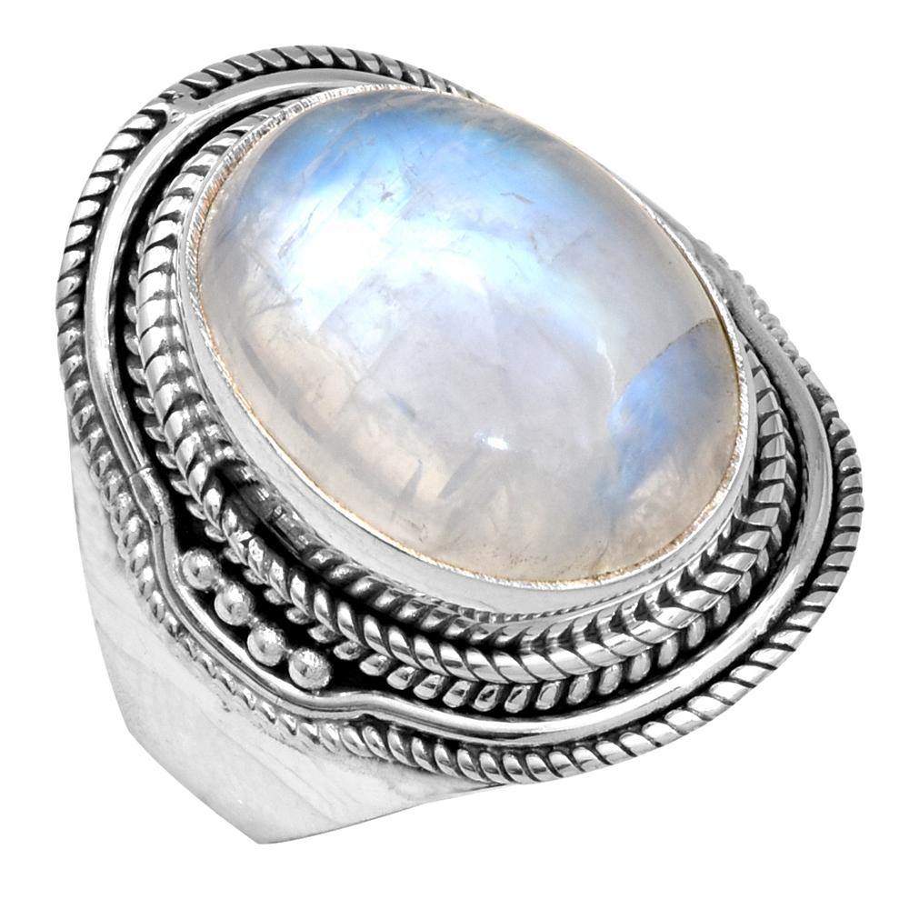 Rainbow Moonstone Solid 925 Sterling Silver Gemstone Ring - YoTreasure
