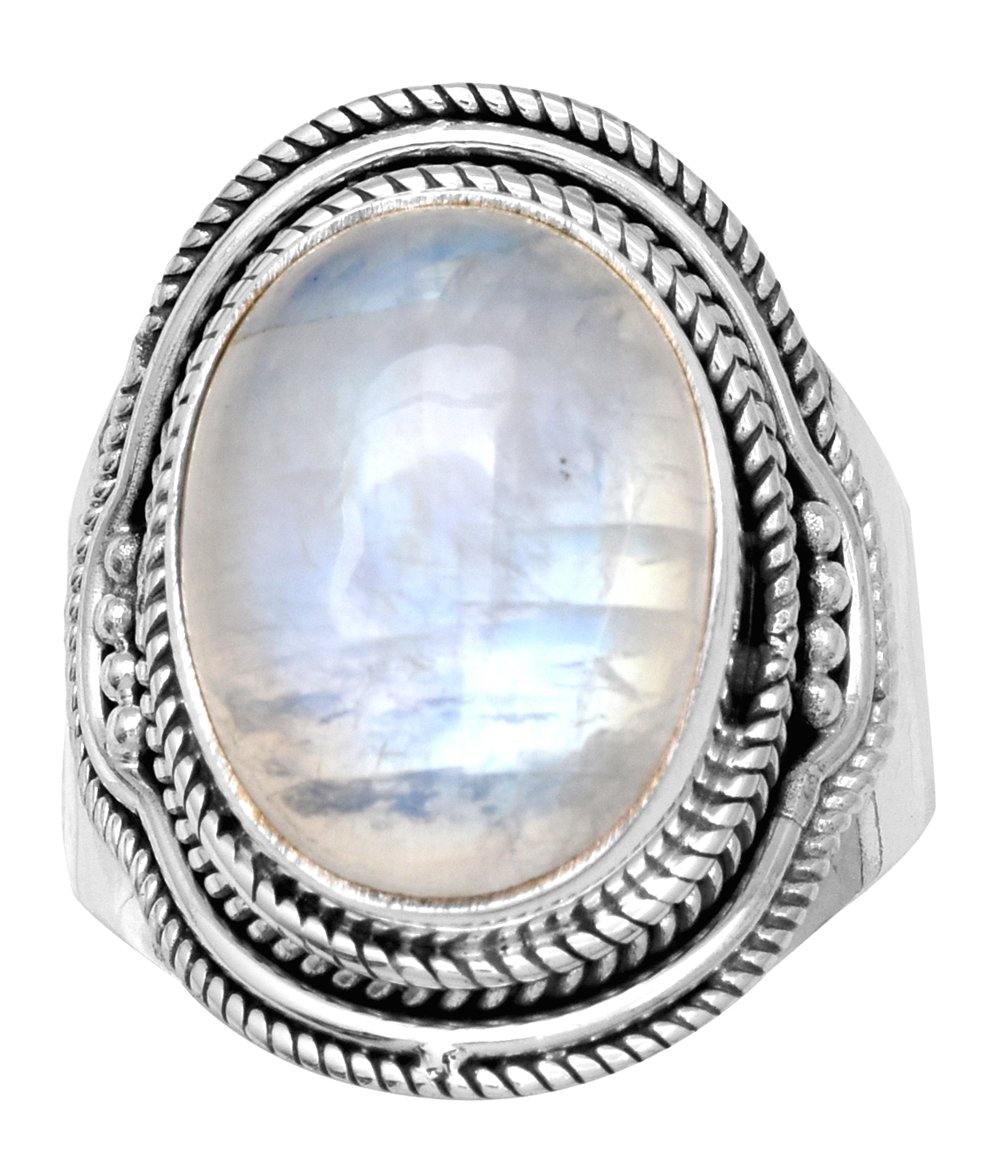 Rainbow Moonstone Solid 925 Sterling Silver Gemstone Ring - YoTreasure