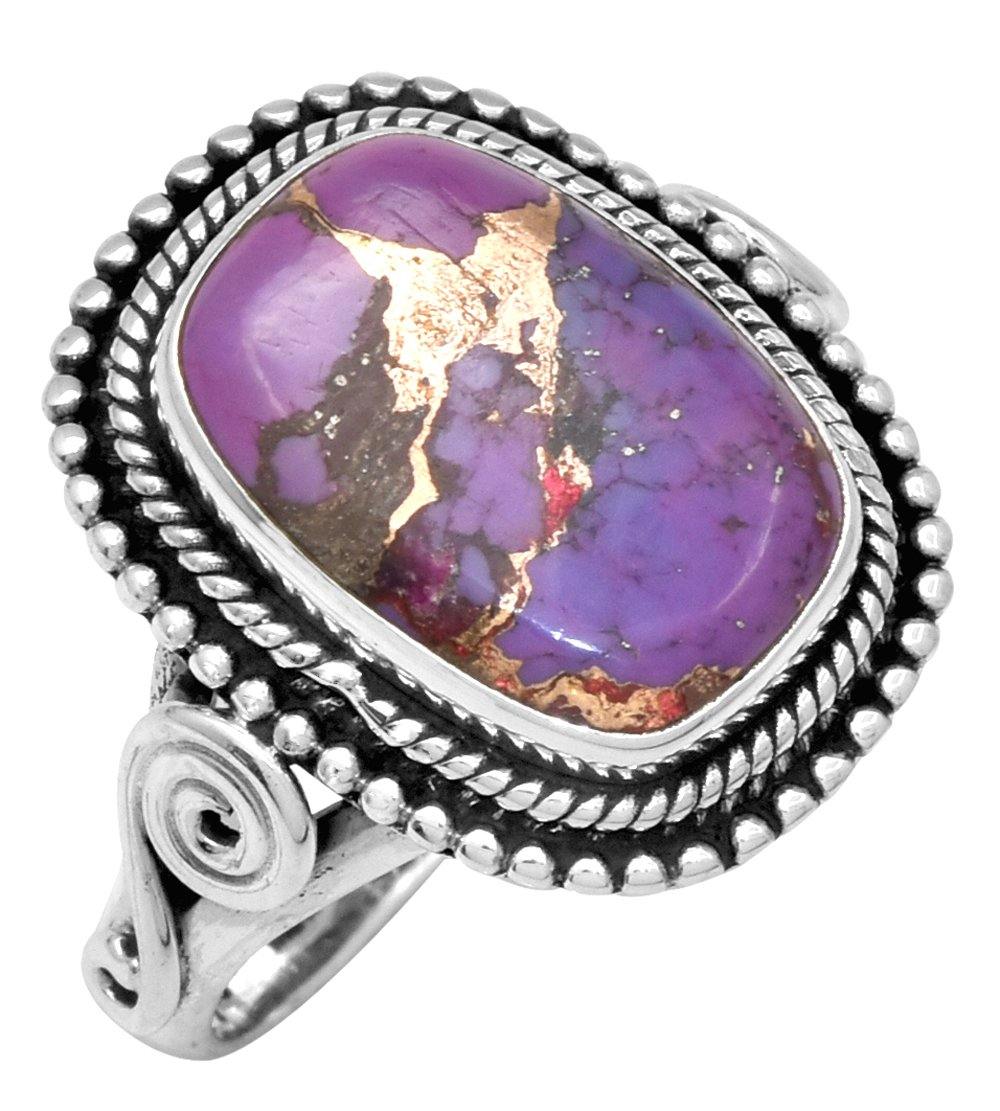 Purple Copper Turquoise 925 Sterling Silver Ring - YoTreasure