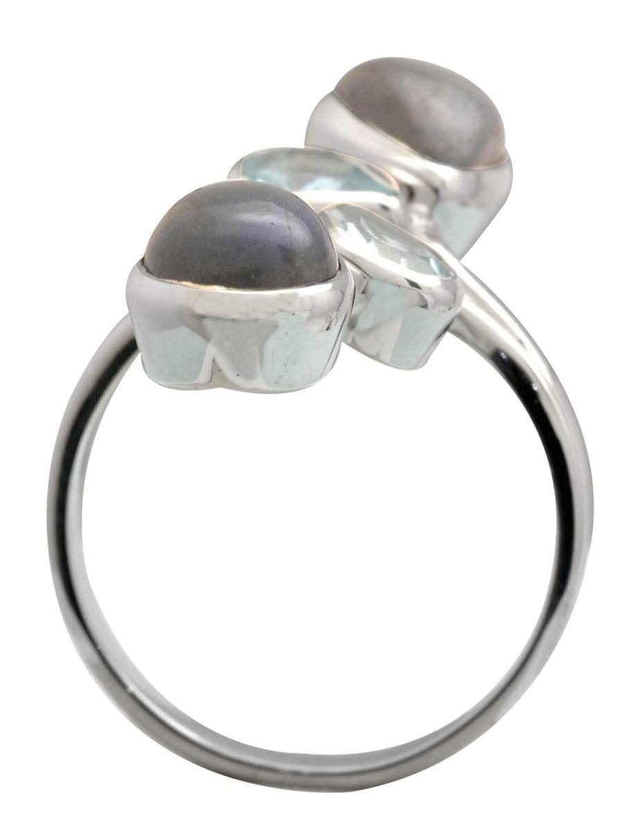 Labradorite Blue Topaz Solid 925 Sterling Silver Bypass Ring Jewelry - YoTreasure