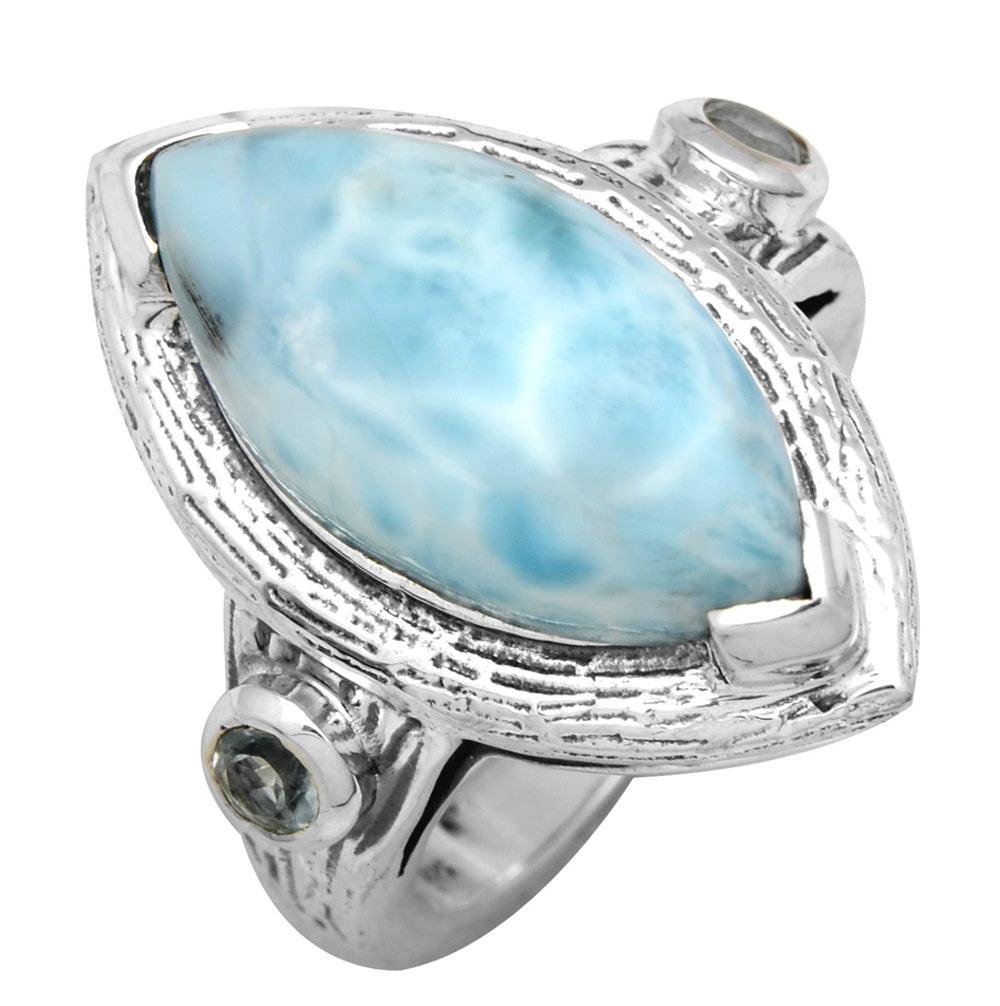 Larimar Blue Topaz Solid 925 Sterling Silver Ring Jewelry - YoTreasure