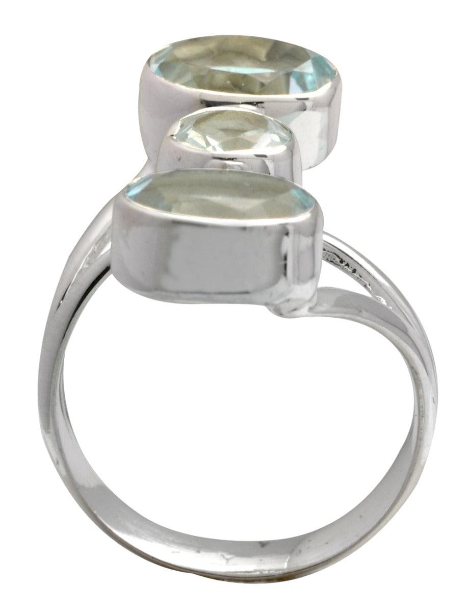 Natural Blue Topaz Solid 925 Sterling Silver Bypass Ring Jewelry - YoTreasure