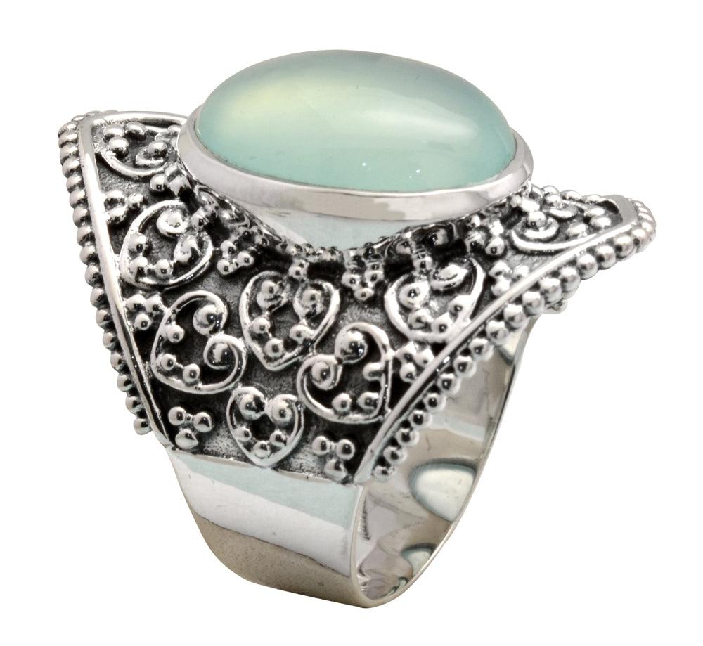 Aqua Chalcedony Solid 925 Sterling Silver Ring Jewelry - YoTreasure