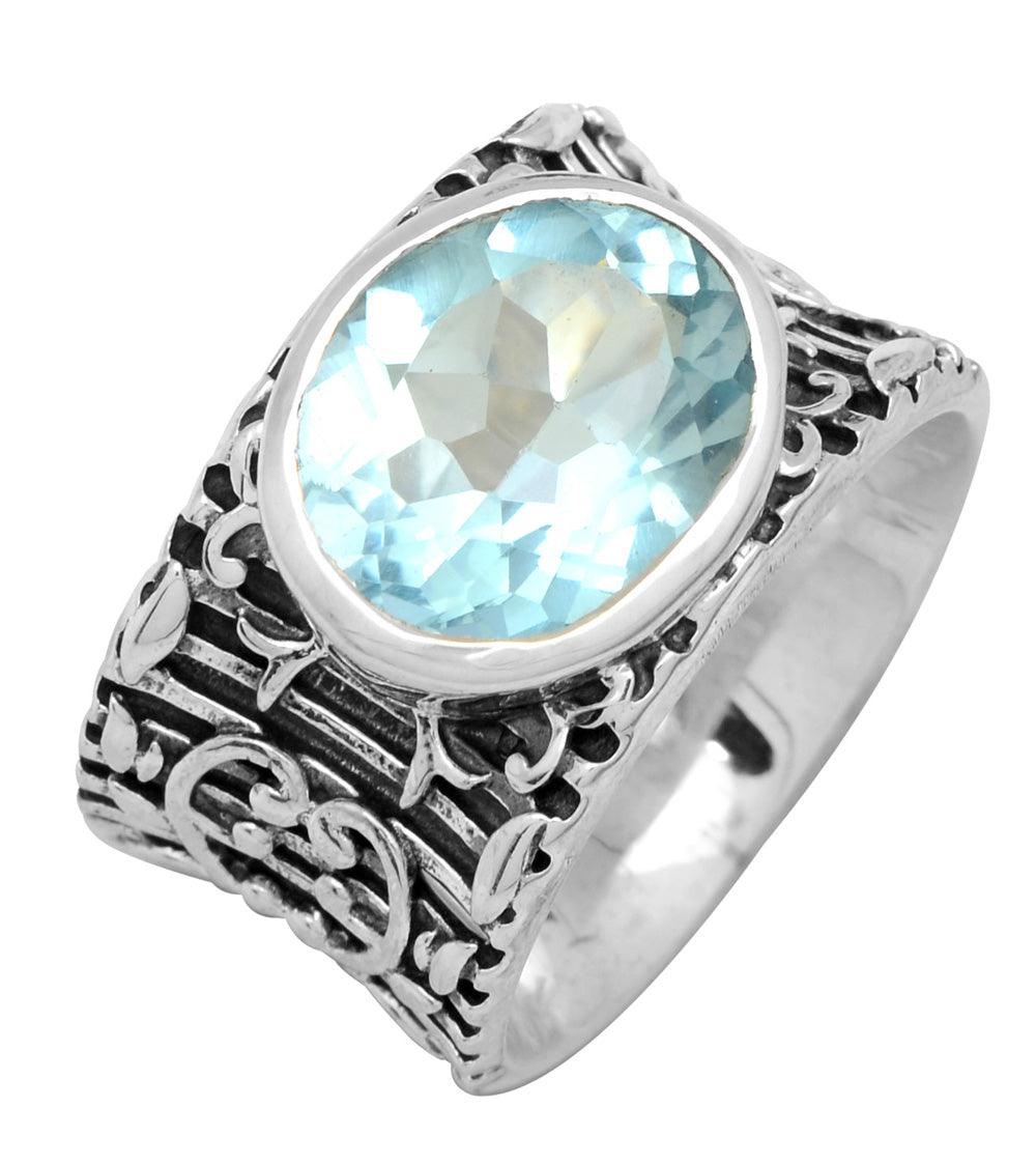 Natural Blue Topaz Solid 925 Sterling Silver Ring Jewelry - YoTreasure