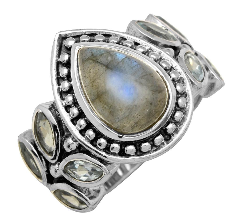 Labradorite Blue Topaz Solid 925 Sterling Silver Gemstone Ring - YoTreasure