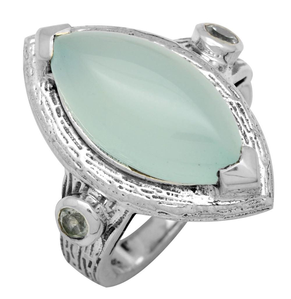 Aqua Chalcedony Blue Topaz Solid 925 Sterling Silver Gemstone Ring - YoTreasure