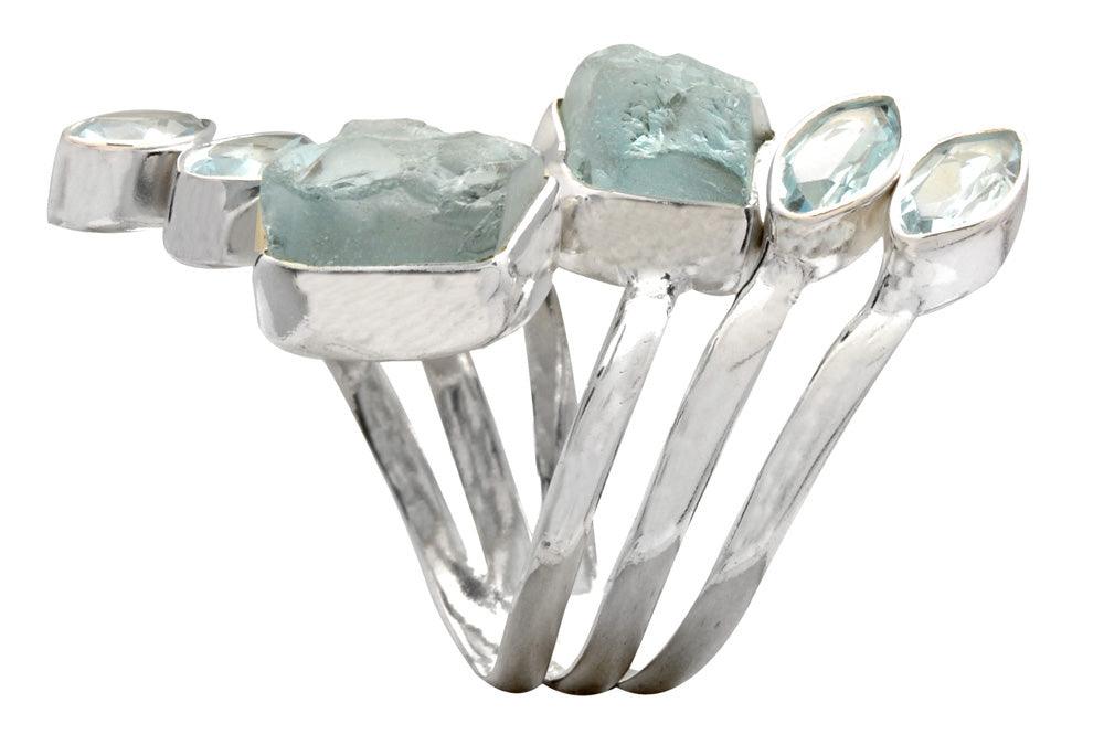 Raw Blue Topaz Solid 925 Sterling Silver Bypass Ring Jewelry - YoTreasure