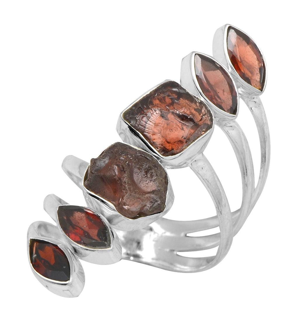 Rough Garnet Solid 925 Sterling Silver Bypass Ring Jewelry - YoTreasure