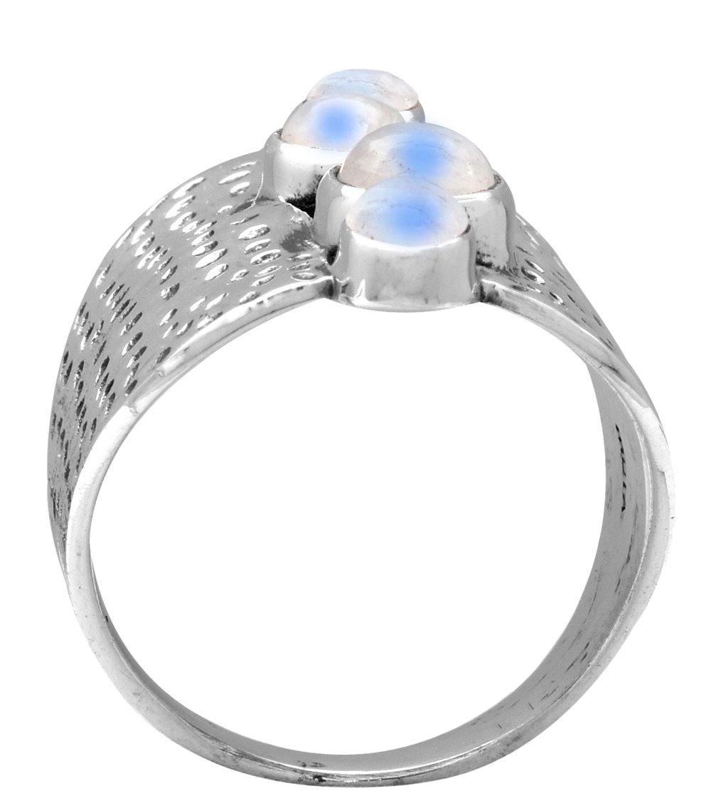 Rainbow Moonstone Solid 925 Sterling Silver Hammered Ring Jewelry - YoTreasure