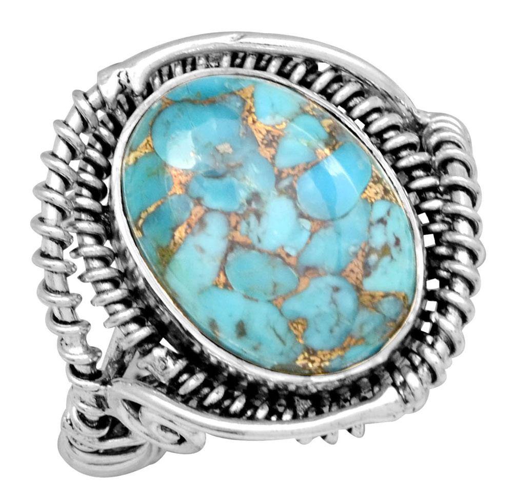 Blue Copper Turquoise Solid 925 Sterling Silver Ring - YoTreasure