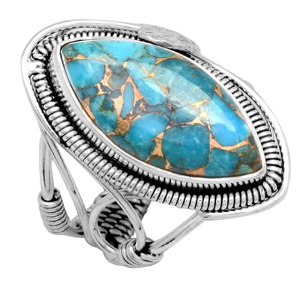 Blue Copper Turquoise Solid 925 Sterling Silver Split Shank Ring Jewelry - YoTreasure