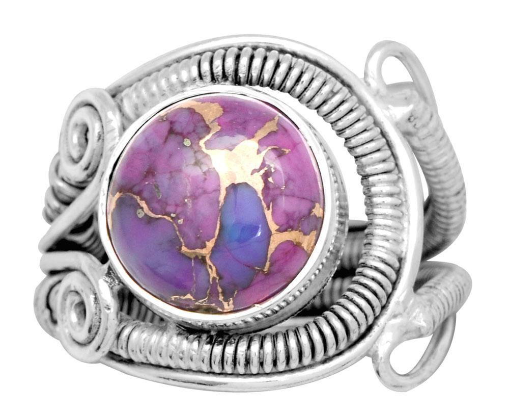 Purple Copper Turquoise Solid 925 Sterling Silver Ring Jewelry - YoTreasure