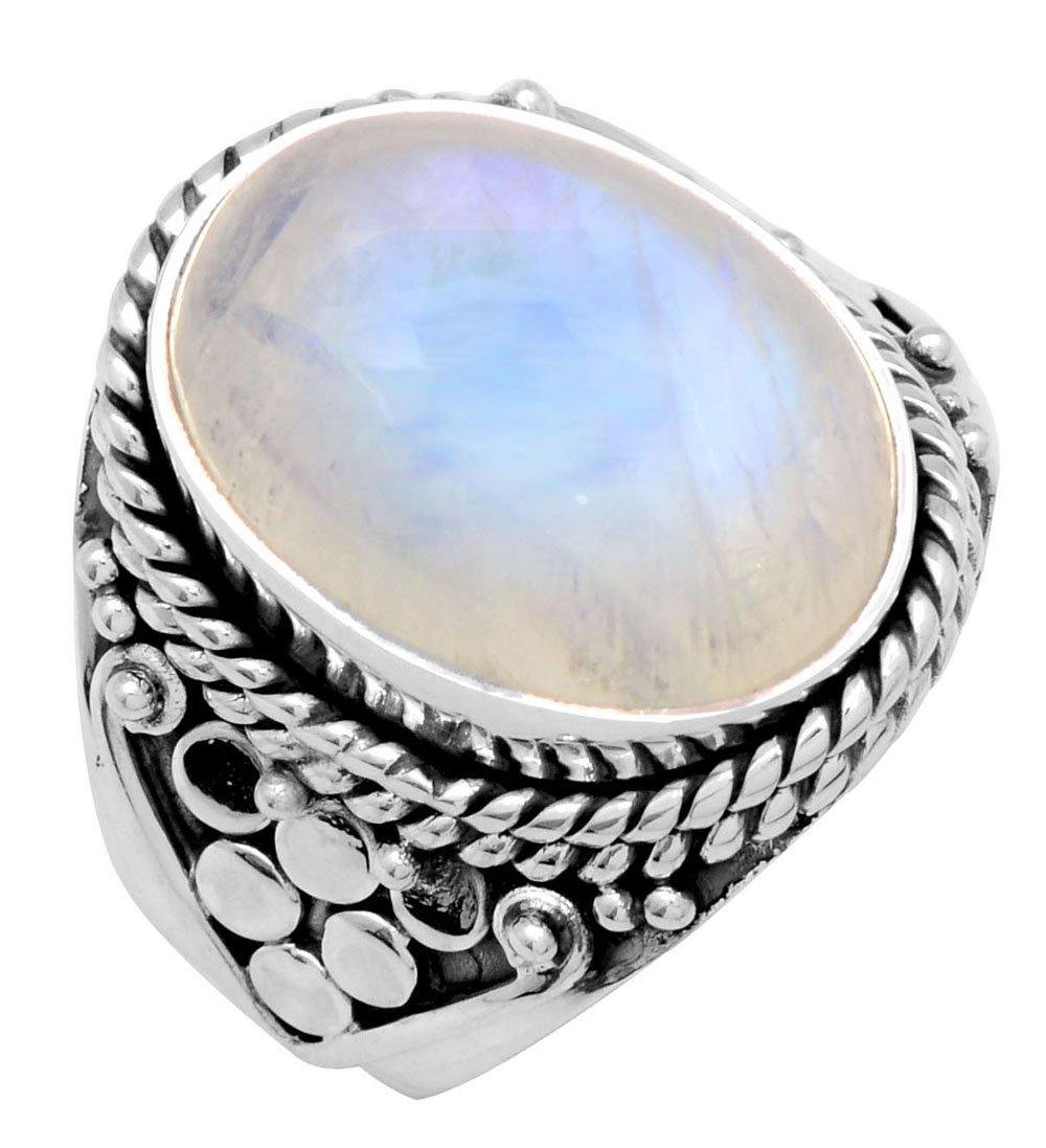 Rainbow Moonstone 925 Sterling Silver Rings Silver Jewelry - YoTreasure
