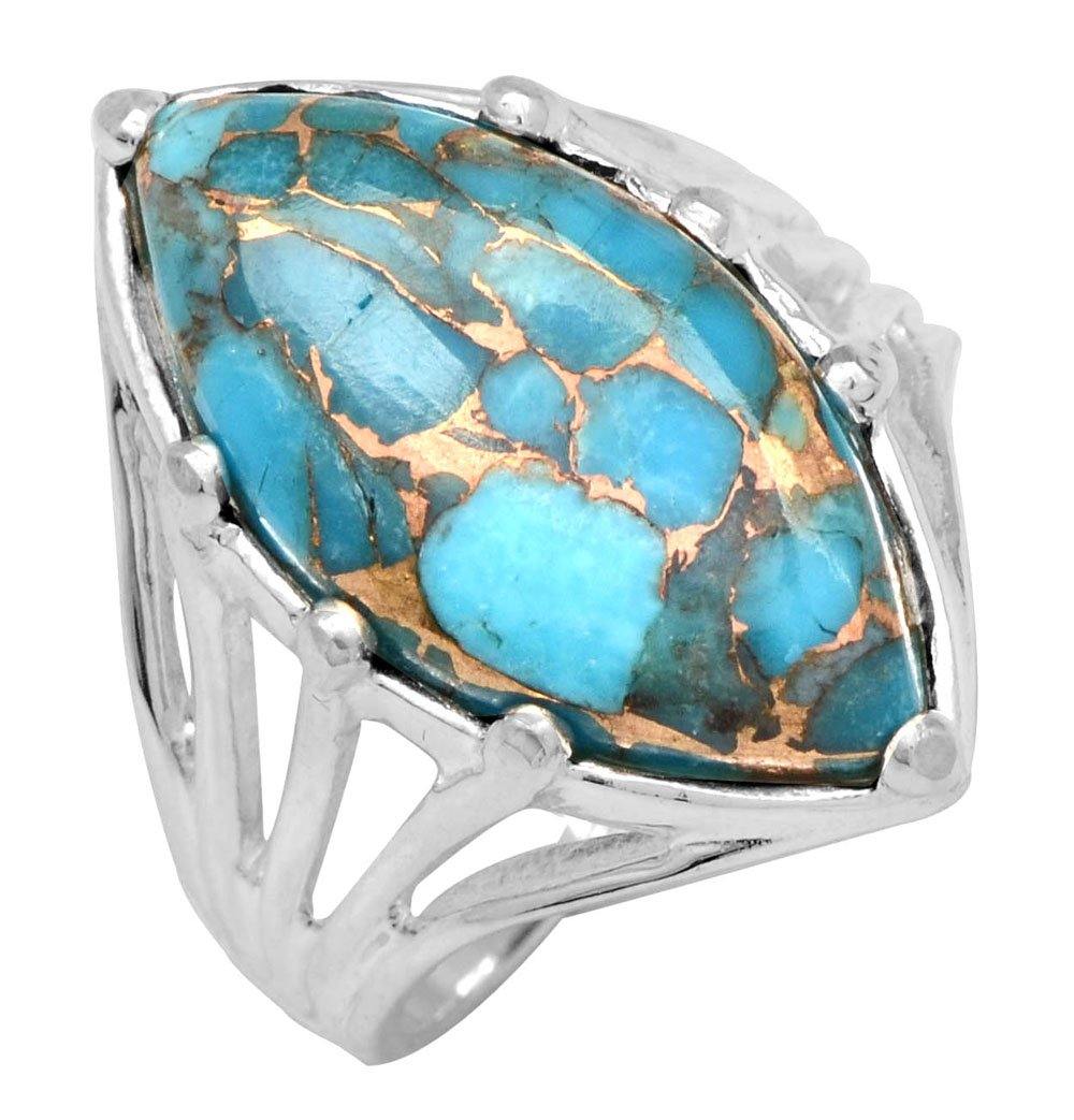Blue Copper Turquoise 925 Sterling Silver Rings Silver Jewelry - YoTreasure