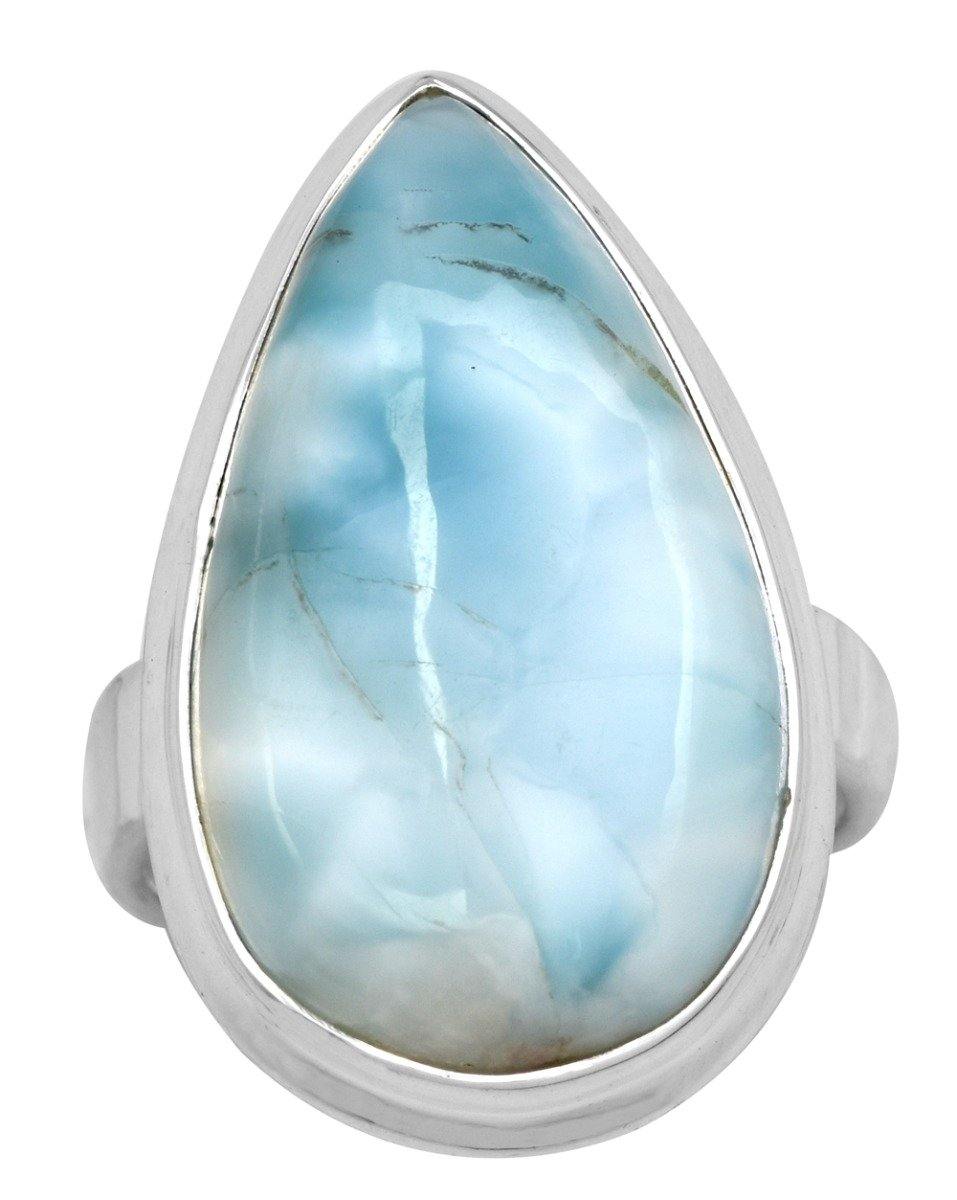 Natural Larimar 925 Sterling Silver Rings Silver Jewelry - YoTreasure