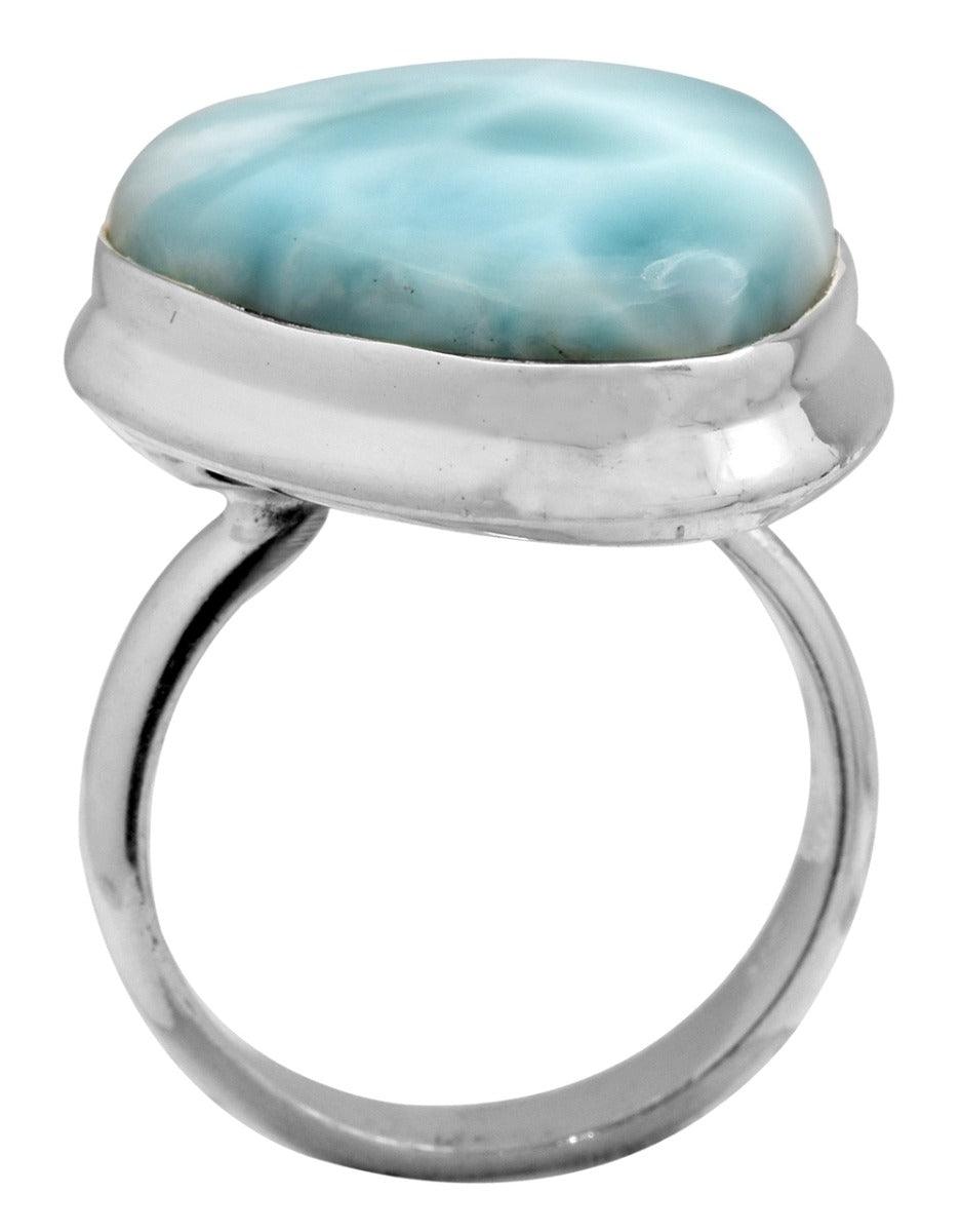 Natural Larimar 925 Sterling Silver Rings Silver Jewelry - YoTreasure