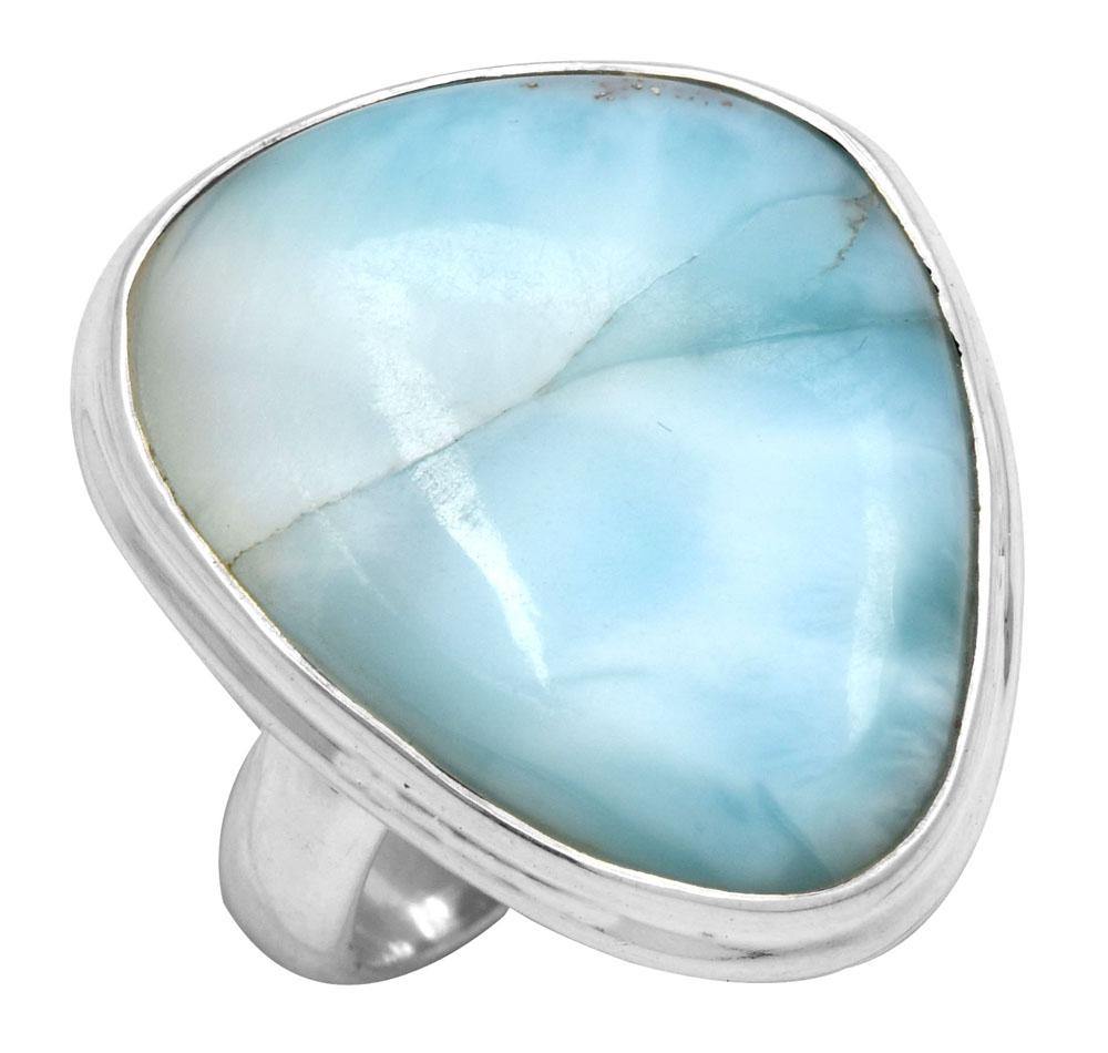 Natural Larimar 925 Sterling Silver Rings Silver Jewelry - YoTreasure