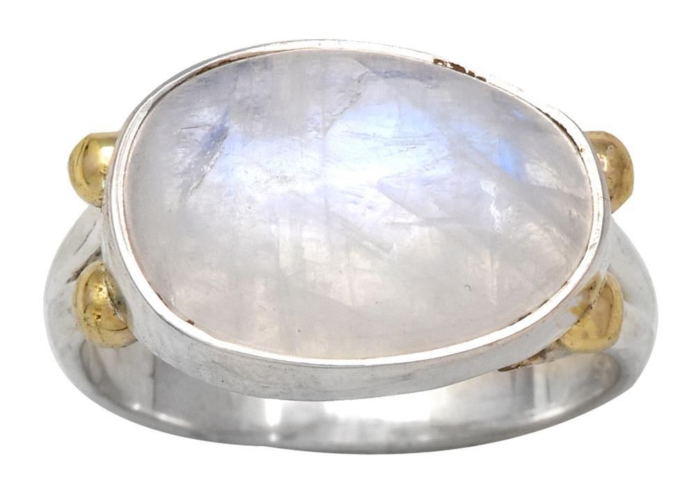 Rainbow Moonstone Solid 925 Sterling Silver Brass Ring Jewelry - YoTreasure