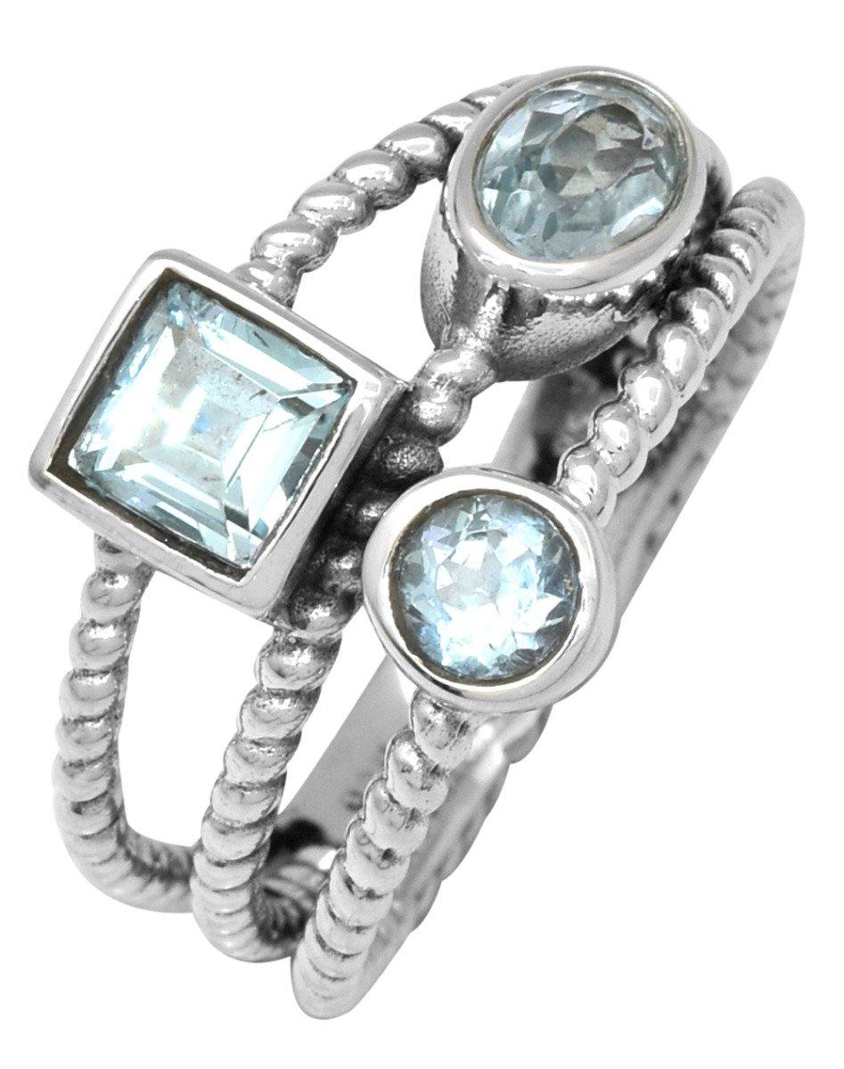 Blue Topaz Solid 925 Sterling Silver Split Shank Ring Jewelry - YoTreasure