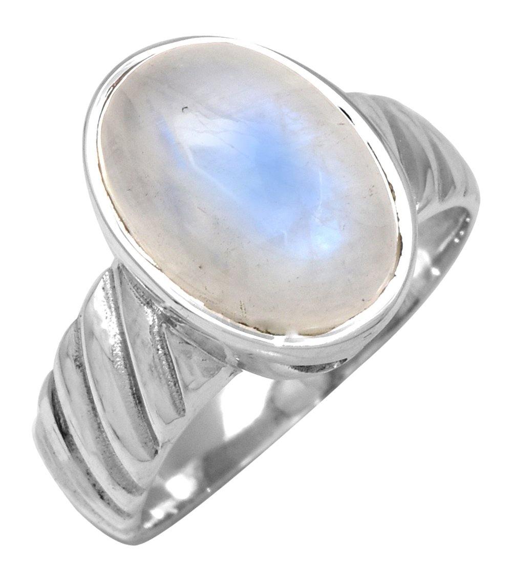 .925 Sterling Silver 10x14 MM Natural Moonstone Solitaire Bold Ring - YoTreasure