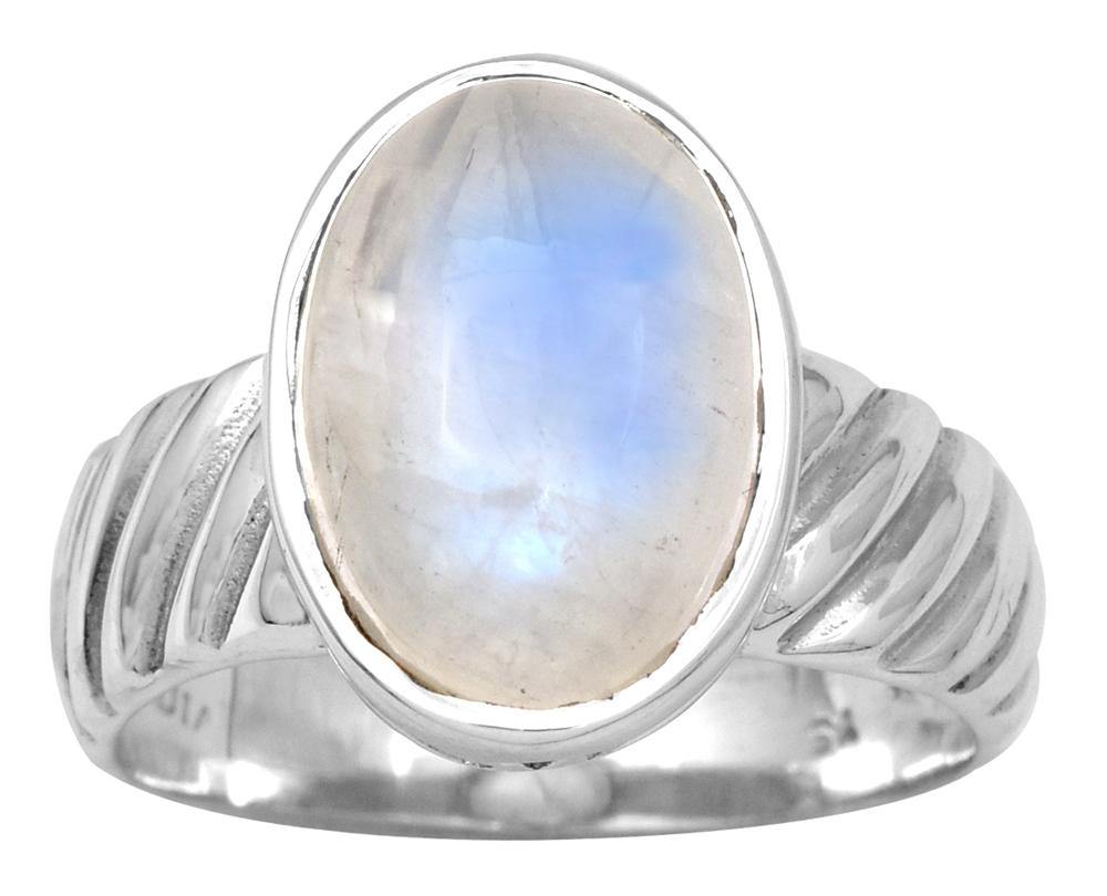 .925 Sterling Silver 10x14 MM Natural Moonstone Solitaire Bold Ring - YoTreasure