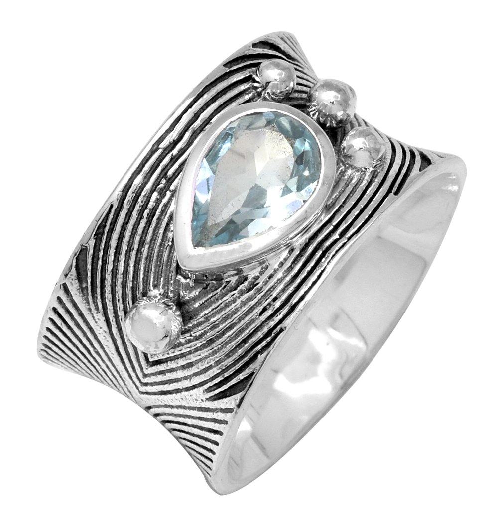Natural Blue Topaz Solid 925 Sterling Silver Designer Ring Jewelry - YoTreasure