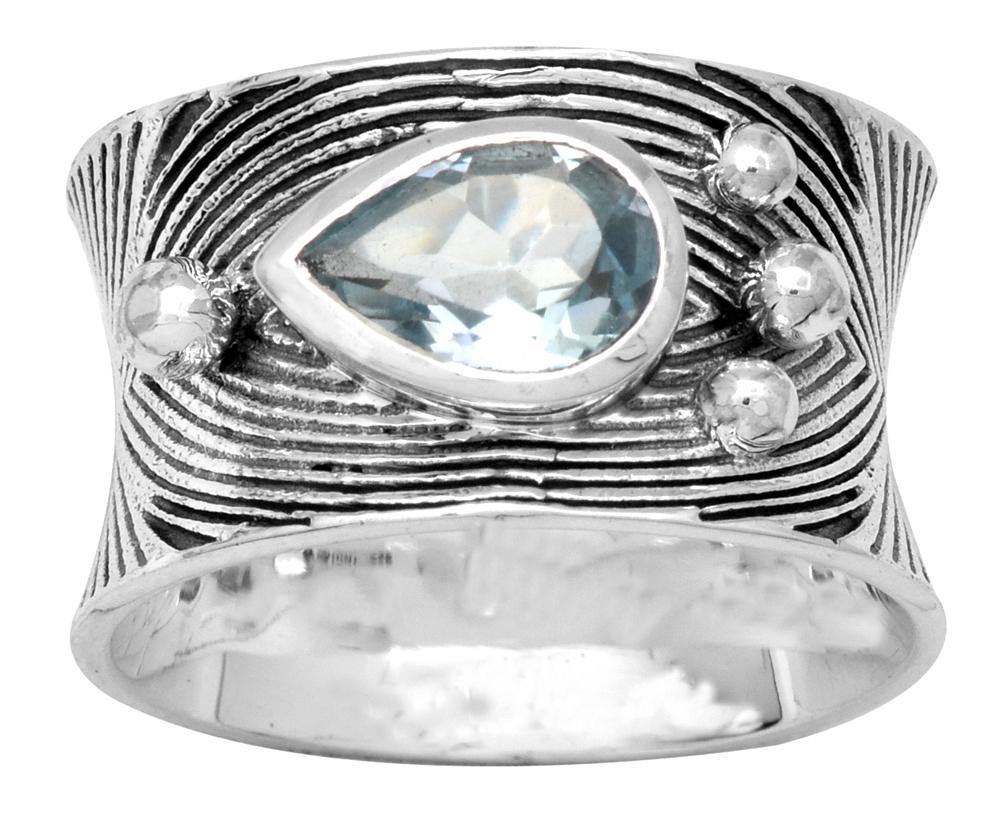 Natural Blue Topaz Solid 925 Sterling Silver Designer Ring Jewelry - YoTreasure